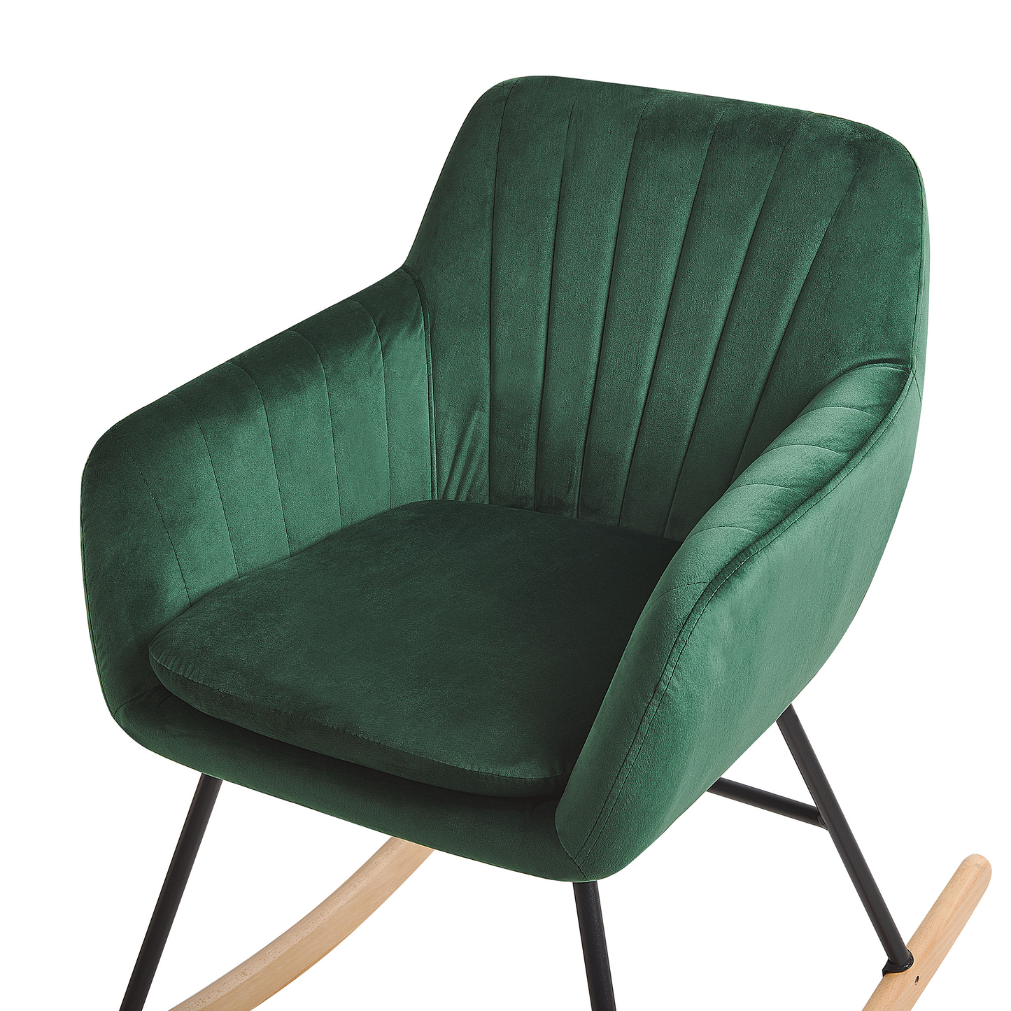 Rocking Chair Green Velvet With Metal Legs And Runners