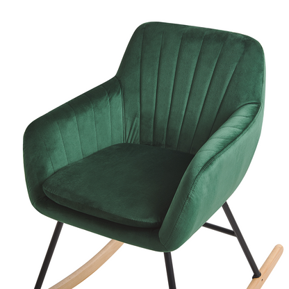 Rocking Chair Green Velvet With Metal Legs And Runners