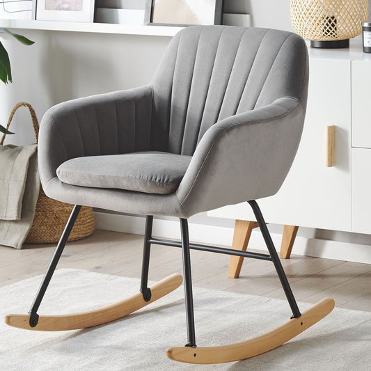 Grey Rocking Chair With Metal Legs And Runners