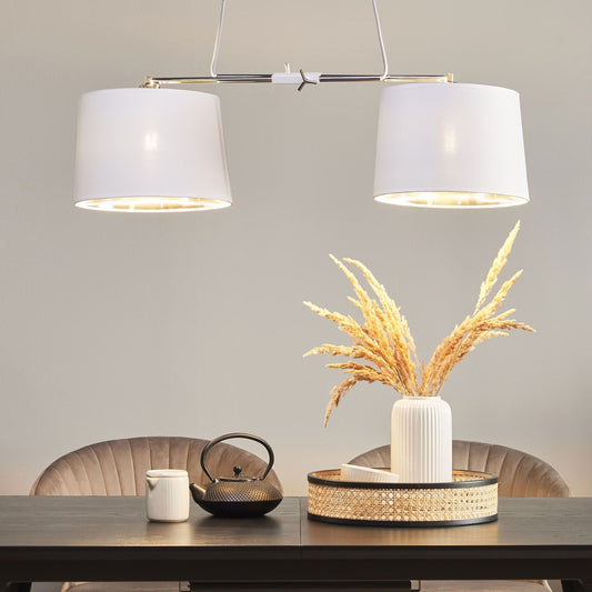 Two Light White Pendant With Chrome Interior Metal Base