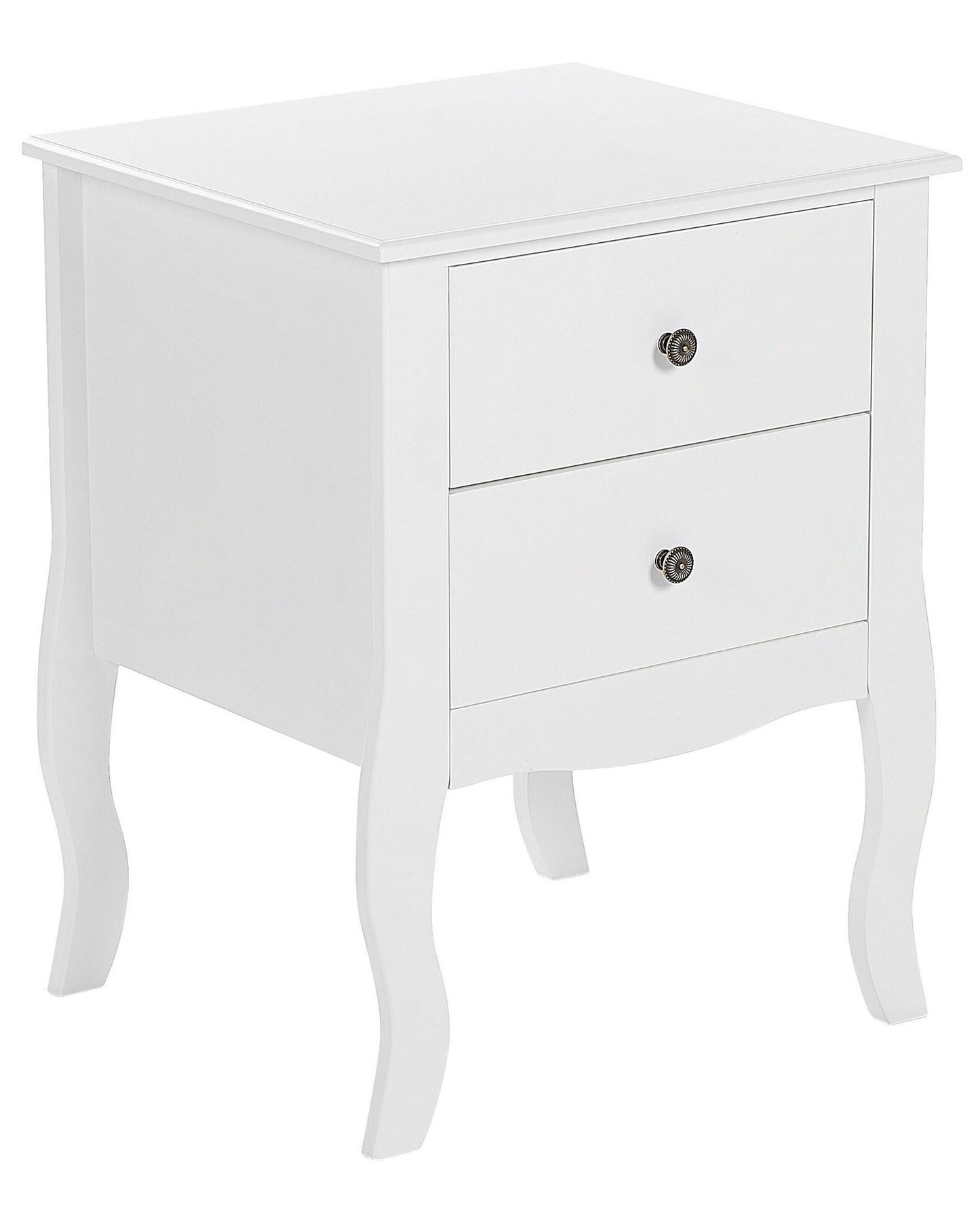 NordicNest Bedside Table White MDF 2 Drawers Curvy Cabriole Legs