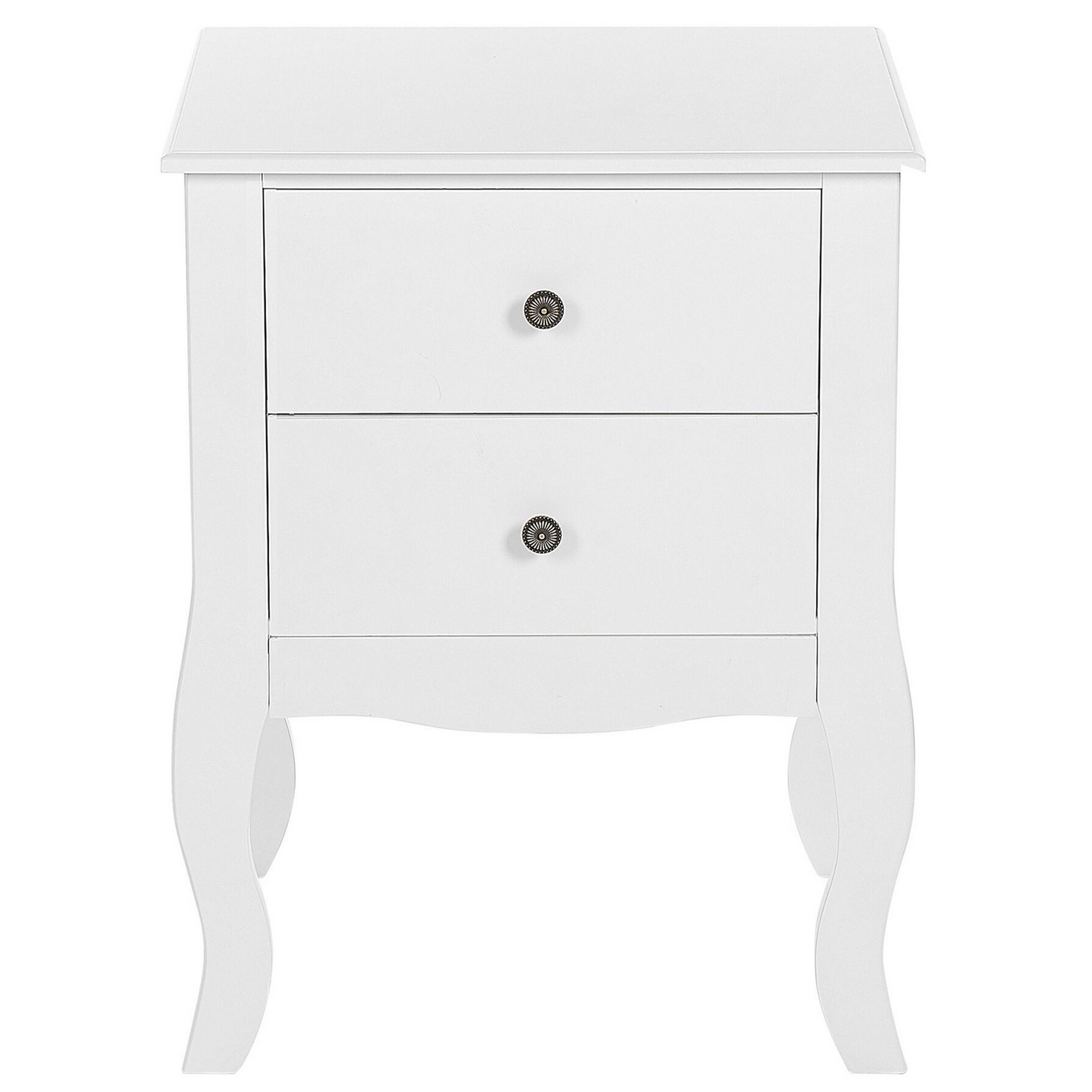 NordicNest Bedside Table White MDF 2 Drawers Curvy Cabriole Legs