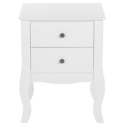 NordicNest Bedside Table White MDF 2 Drawers Curvy Cabriole Legs