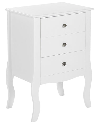 ScandiHome Bedside Table White MDF Three Drawer Cabriole Legs