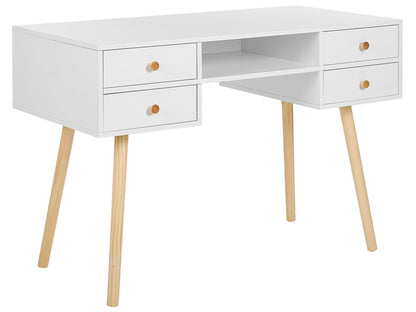 Home Office Desk White 4 Drawer With Solid Wood Legs