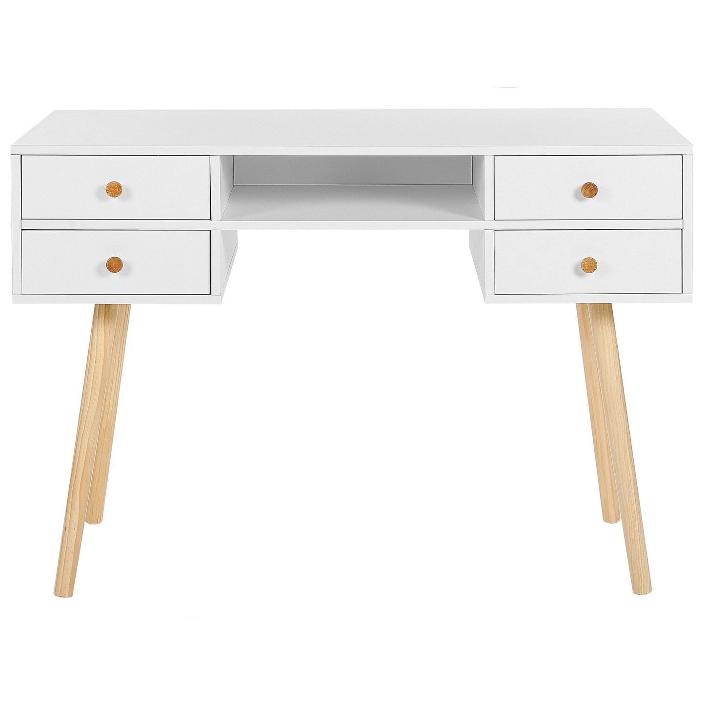 Home Office Desk White 4 Drawer With Solid Wood Legs