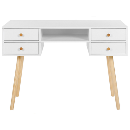 Home Office Desk White 4 Drawer With Solid Wood Legs