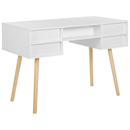 Home Office Desk White 4 Drawer With Solid Wood Legs