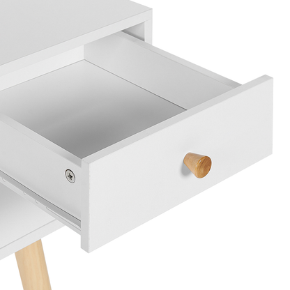 Home Office Desk White 4 Drawer With Solid Wood Legs
