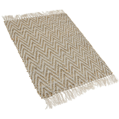 Runner Rug Beige Jute Cotton 50 x 80 Fringed Hand Woven