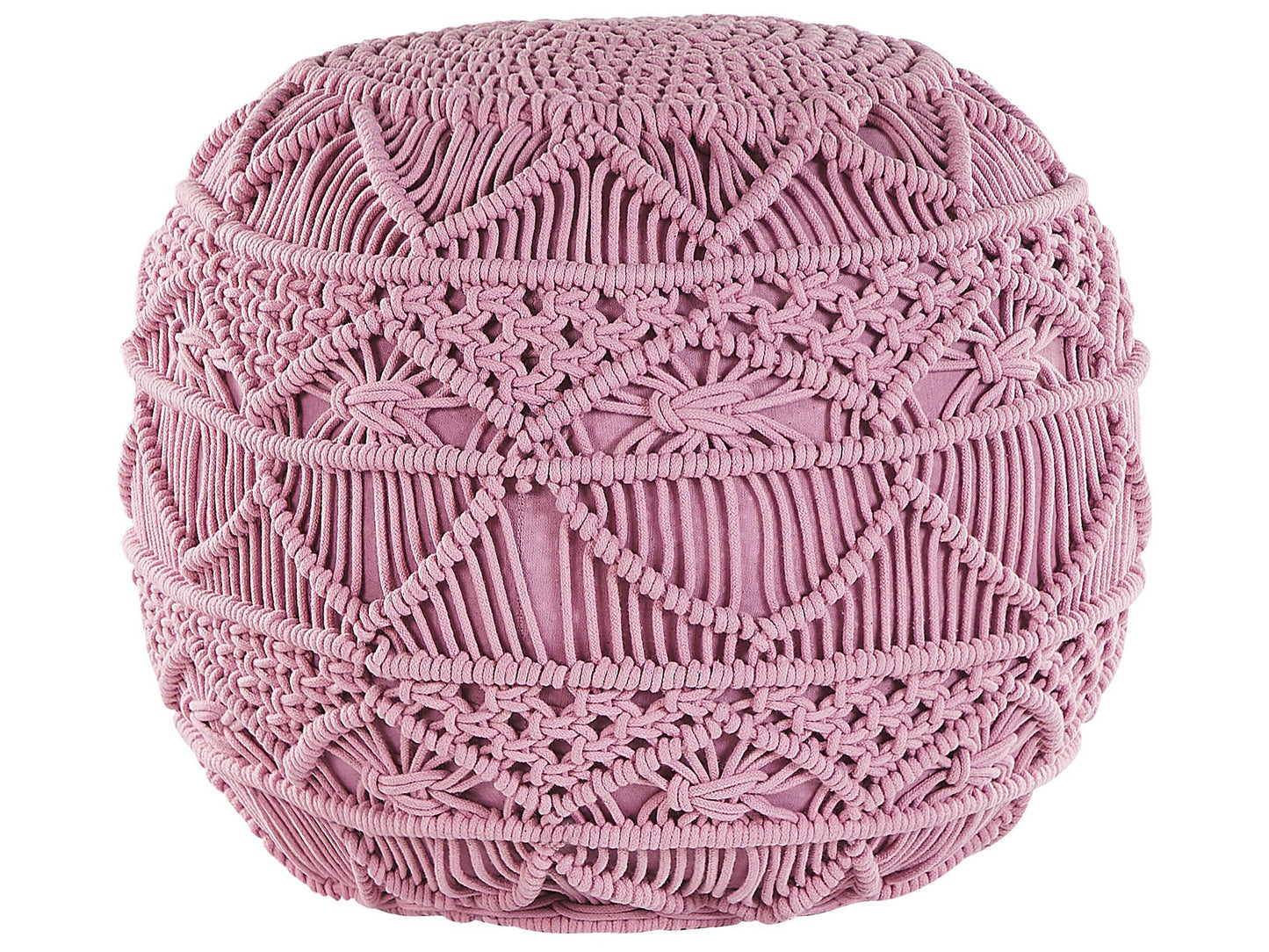 Pink Knitted Pouffe Cotton Chunky Crochet Round Footstool