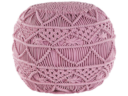 Pink Knitted Pouffe Cotton Chunky Crochet Round Footstool