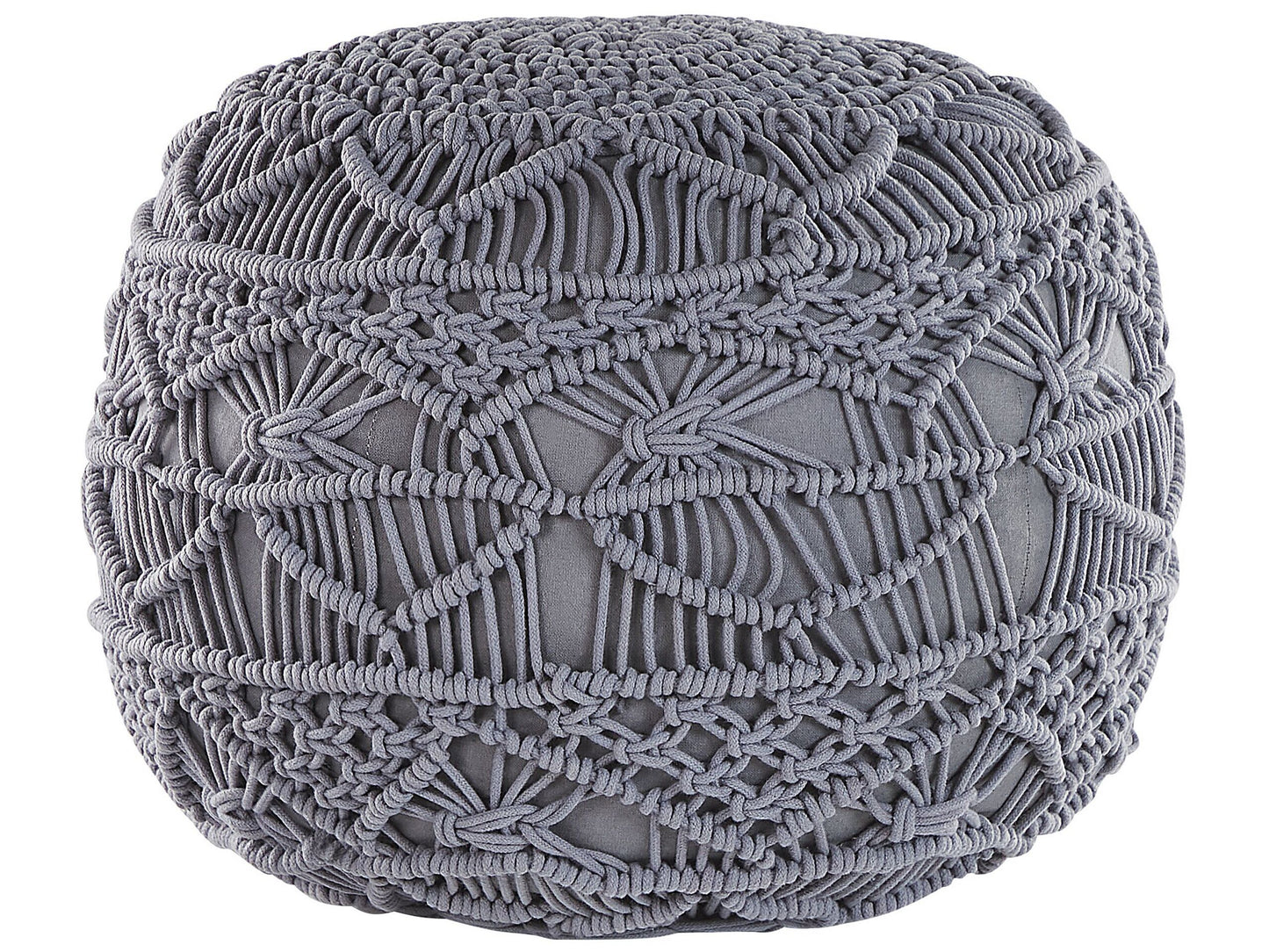 Knitted Pouffe Chunky Crochet Grey Cotton Round Footstool