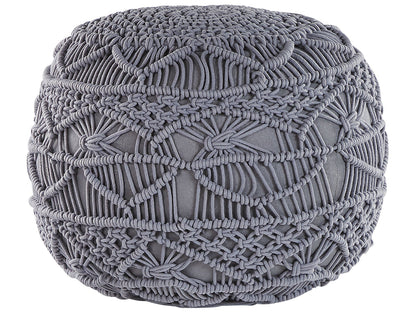 Knitted Pouffe Chunky Crochet Grey Cotton Round Footstool