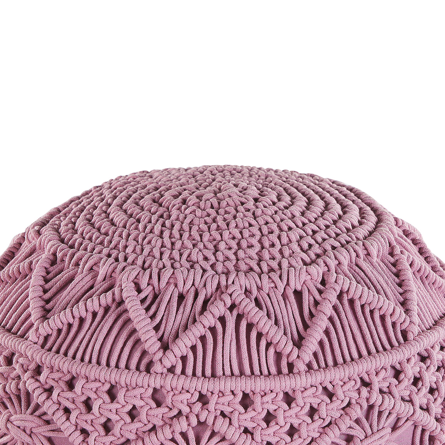 Pink Knitted Pouffe Cotton Chunky Crochet Round Footstool
