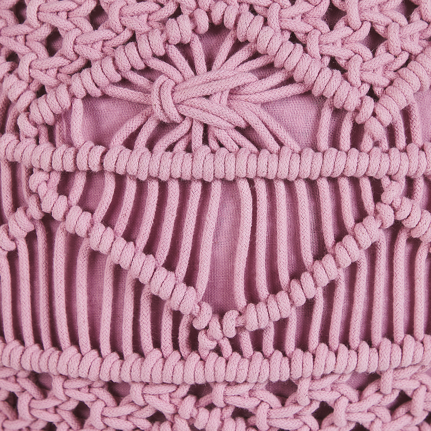Pink Knitted Pouffe Cotton Chunky Crochet Round Footstool