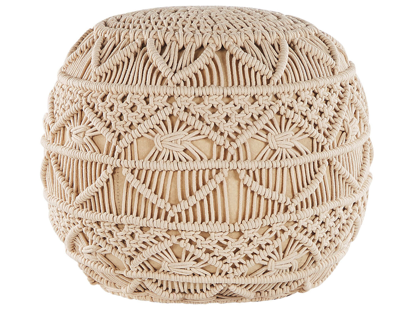 Knitted Pouffe Beige Cotton Chunky Crochet Footstool