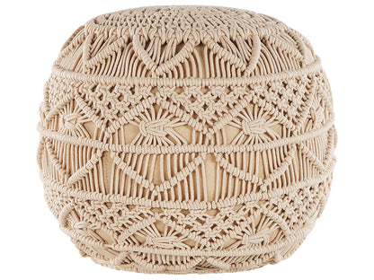 Knitted Pouffe Beige Cotton Chunky Crochet Footstool
