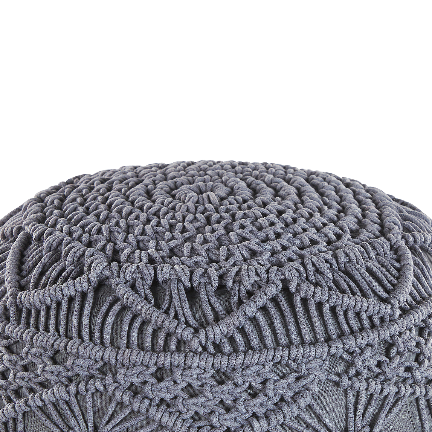 Knitted Pouffe Chunky Crochet Grey Cotton Round Footstool
