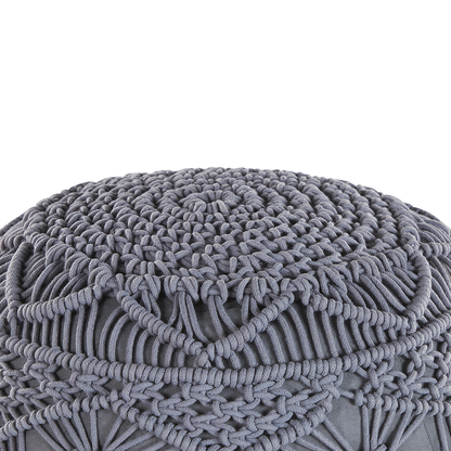 Knitted Pouffe Chunky Crochet Grey Cotton Round Footstool