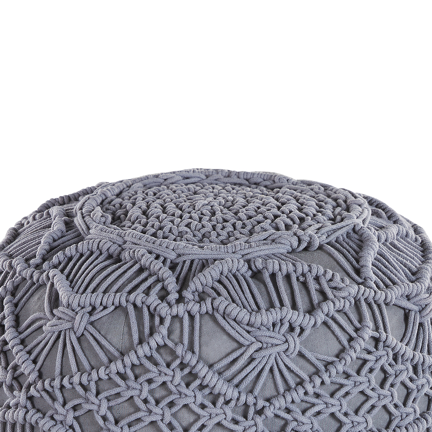 Knitted Pouffe Chunky Crochet Grey Cotton Round Footstool