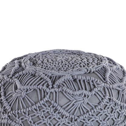 Knitted Pouffe Chunky Crochet Grey Cotton Round Footstool