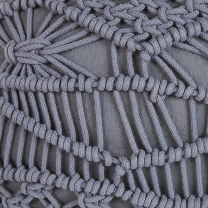 Knitted Pouffe Chunky Crochet Grey Cotton Round Footstool