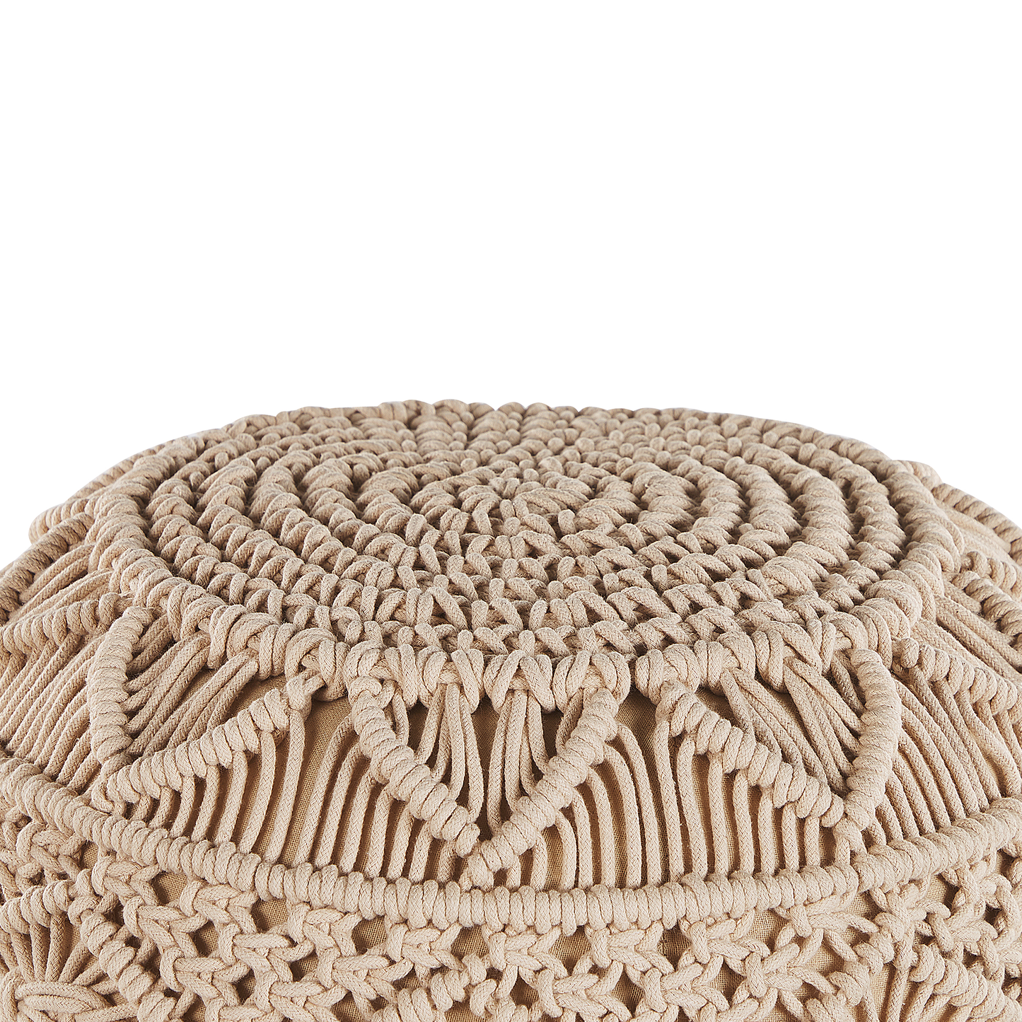 Knitted Pouffe Beige Cotton Chunky Crochet Footstool
