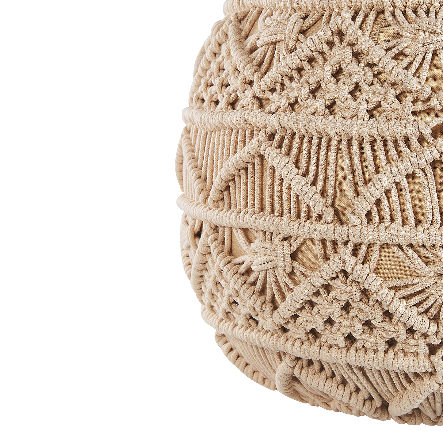 Knitted Pouffe Beige Cotton Chunky Crochet Footstool