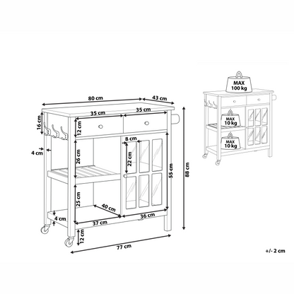 Nordic Home Kitchen Trolley White MDF Pine Wood Top Castors Storage