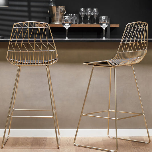 Gold Bar Chairs Set Of 2 With Faux Leather Seat Pads