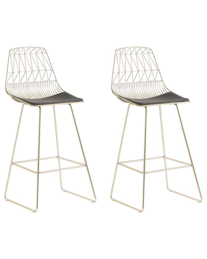 Gold Bar Chairs Set Of 2 With Faux Leather Seat Pads