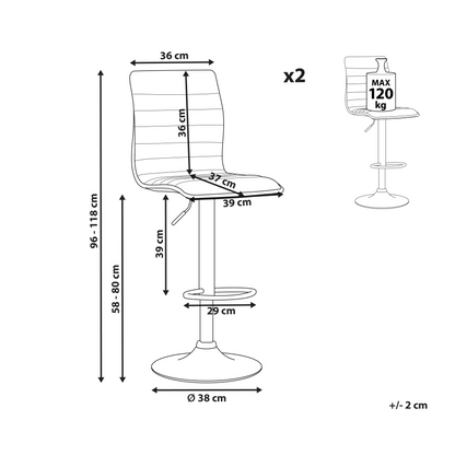 Bar Chairs Set 2 Beige Fabric Seats Counter Height Swivel