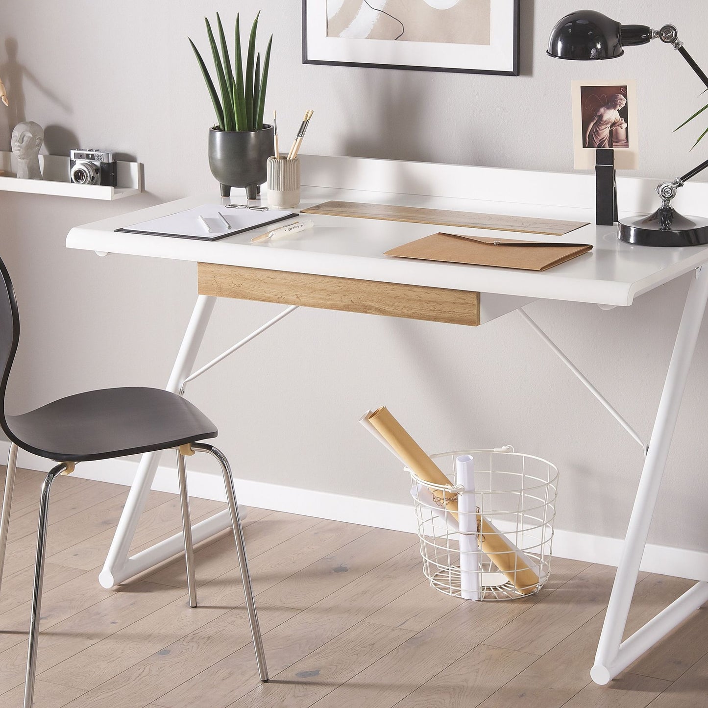 NordicHaven White And Light Wood Office Desk 120x60cm With Metal Legs