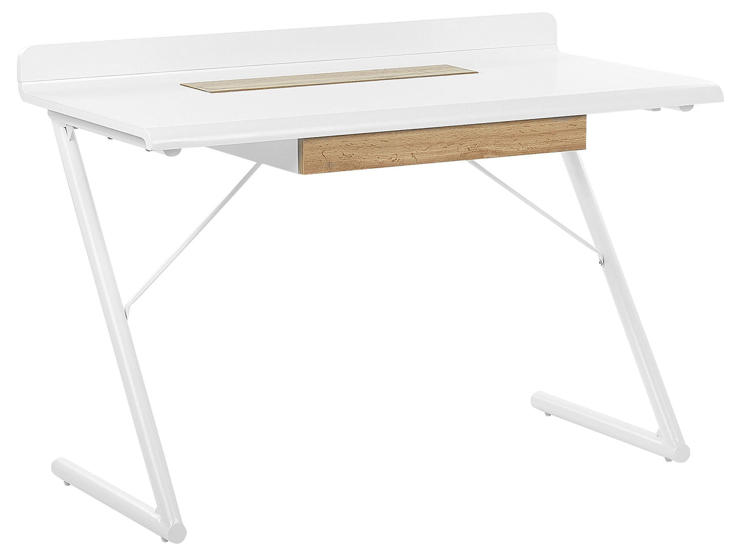 NordicHaven White And Light Wood Office Desk 120x60cm With Metal Legs
