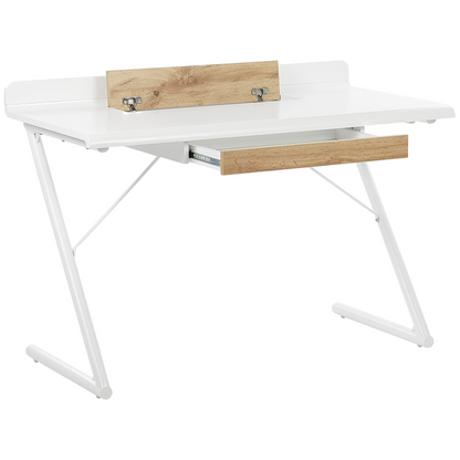 NordicHaven White And Light Wood Office Desk 120x60cm With Metal Legs