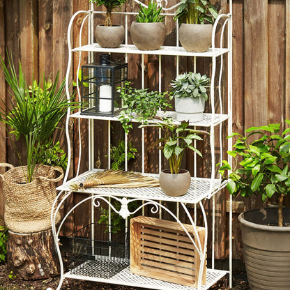 Retro Plant Shelf Iron 4 Shelf Beige Indoor Outdoor