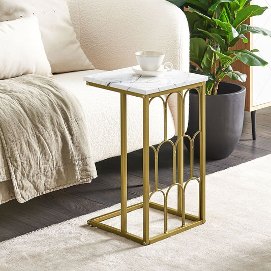 Luxe Living Side Table White With Gold Iron Frame 30x30