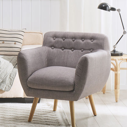 Prestige Armchair Grey Fabric Upholstery Buttoned Retro Club Chair