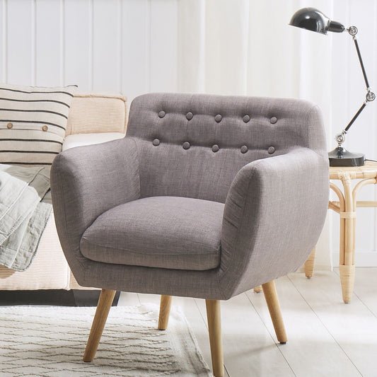 Prestige Armchair Grey Fabric Upholstery Buttoned Retro Club Chair