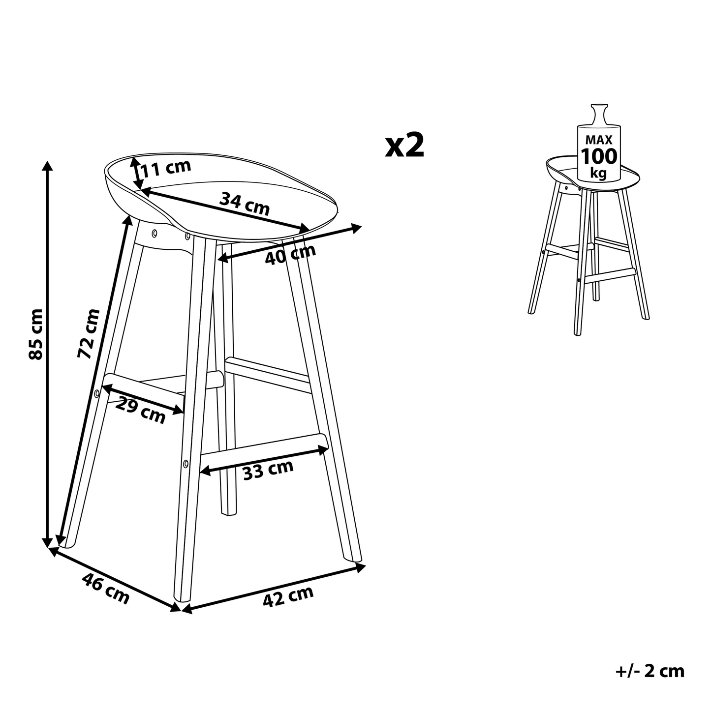 Nordic Living Set Of 2 Bar Stools 85cm Light Wood And Black Plastic
