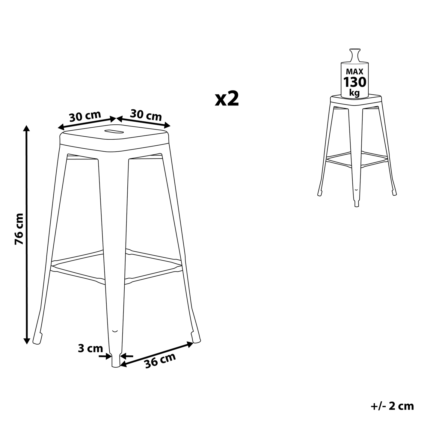 White Stackable Bar Stool Set Of 2 76cm Counter Height Industrial Modern