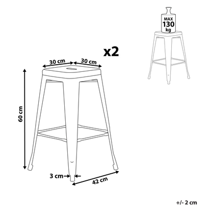 Set Of 2 Bar Stools Black Gold Steel 60cm Stackable