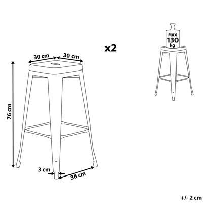 White 76cm Stackable Bar Stools Set Of 2 Industrial