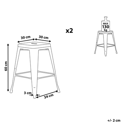 Yellow Metal Bar Stools Set Of 2 60cm Stackable Industrial