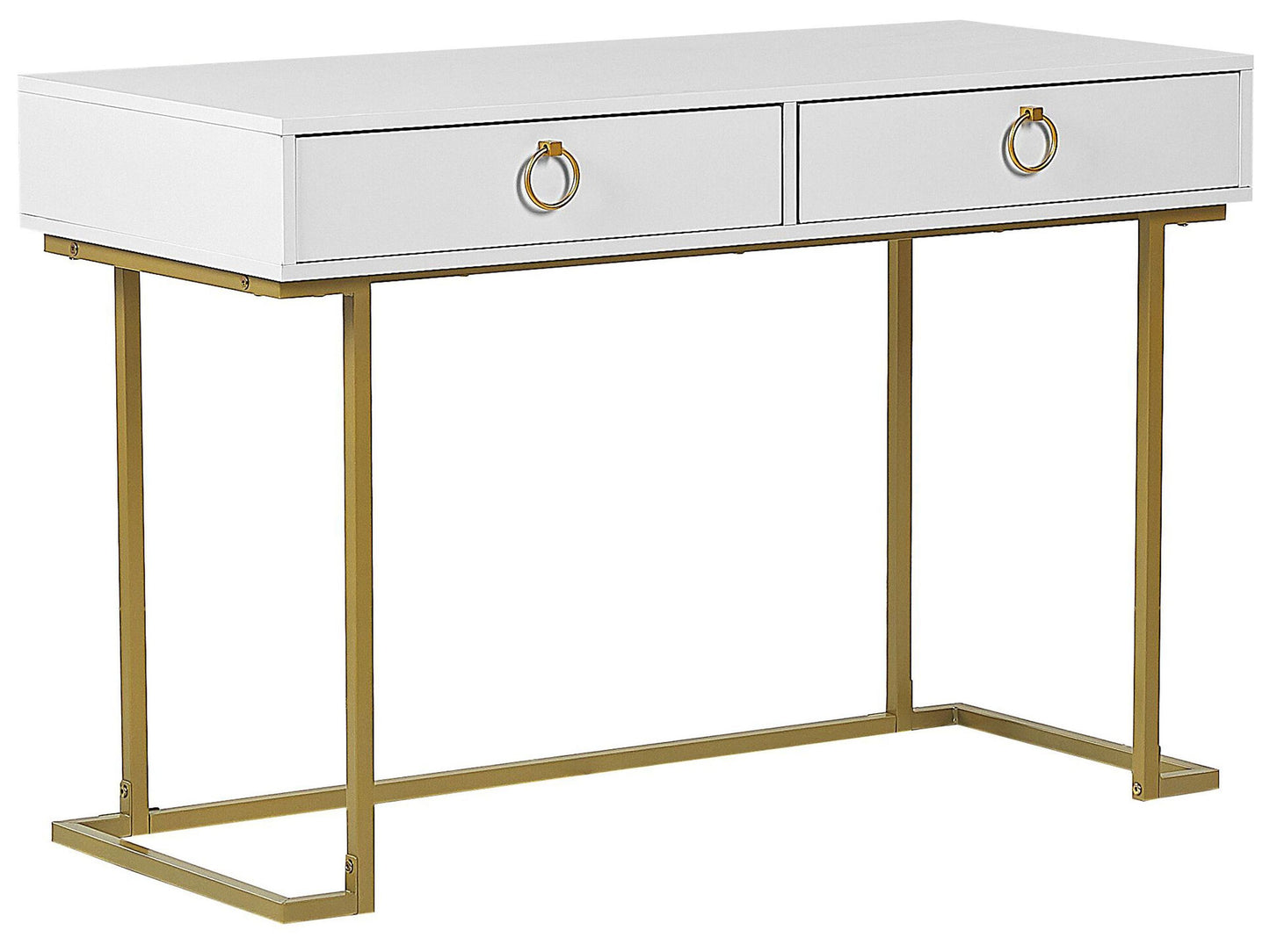 Console Table White 2 Drawers Gold Base 115 x 50cm