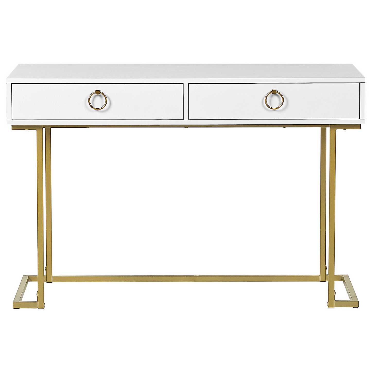 Console Table White 2 Drawers Gold Base 115 x 50cm