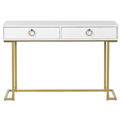 Console Table White 2 Drawers Gold Base 115 x 50cm