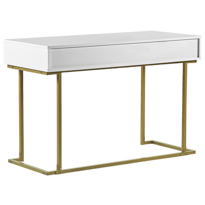 Console Table White 2 Drawers Gold Base 115 x 50cm