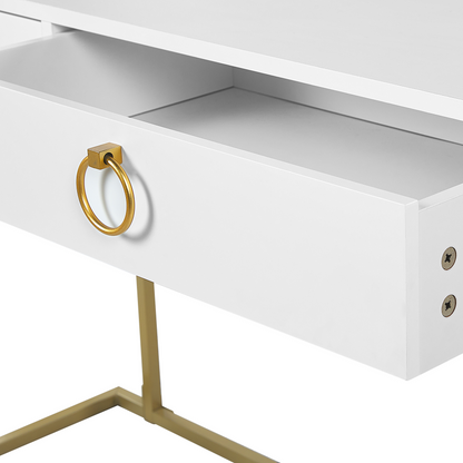 Console Table White 2 Drawers Gold Base 115 x 50cm